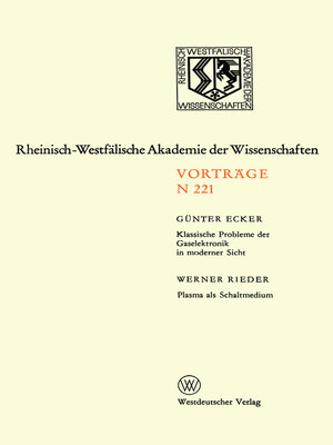 cover image of Klassische Probleme der Gaselektronik in moderner Sicht. Plasma als Schaltmedium
